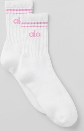 Alo | Half-Crew Throwback Socks in White/Candy Heart Pink, Size: Medium