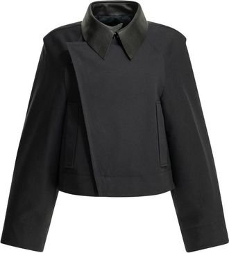 Givenchy Cropped Peacoat met Lederen Kraag - Dames - Blazers - Blauw - XS - Katoen - Jassen