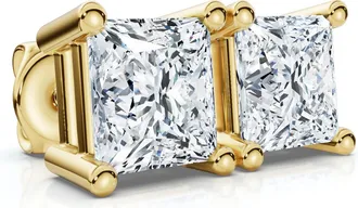 Pompeii3 75Ct Square Princess Cut Natural Diamond Stud Earrings in 14K Gold Basket Setting