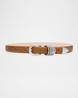 D&eacute;hanche Hollyhock Ostrich-Embossed Leather Belt
