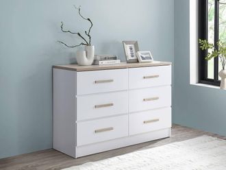 Vente-Unique 6 - Drawer Chest - White & Natural - SKAIDO in Light Oak