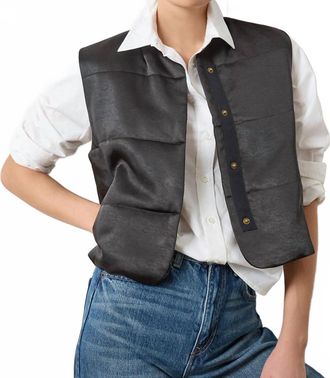 Lilla P Quilted Satin Vest In Black