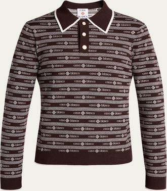 Casablanca Mens Wool Knit Logo Long-Sleeve Polo Shirt