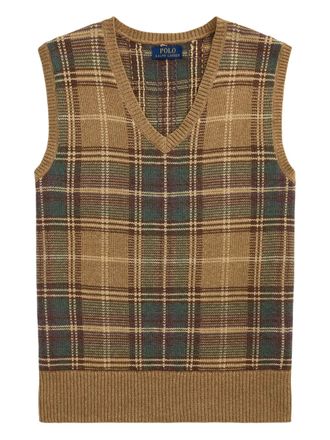 Polo Ralph Lauren plaid sleeveless vest - men - Wool/Cotton - L - Brown
