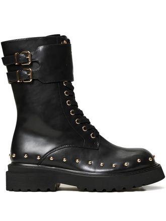 Twin-Set buckle-studded lace-up combat boots - Black