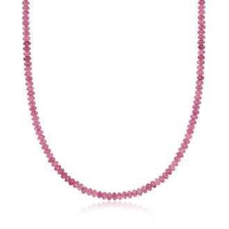 Ross-Simons Pink Tourmaline Bead Necklace With 14kt Yellow Gold Magnetic Clasp
