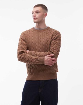 Tommy Hilfiger Maglione marrone pesante a trecce