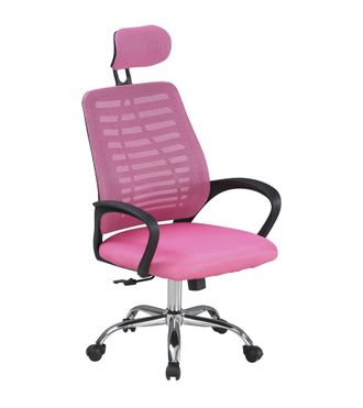 Home Heavenly Silla de escritorio con patas met&aacute;licas en color rosa 111-122x60x59 cm