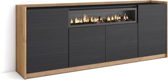 Skraut Home Skraut Home - Aparadores Para Sal&oacute;n, 207x37x80cm, 4 Puertas, Chimenea El&eacute;ctrica, Negro Y Roble