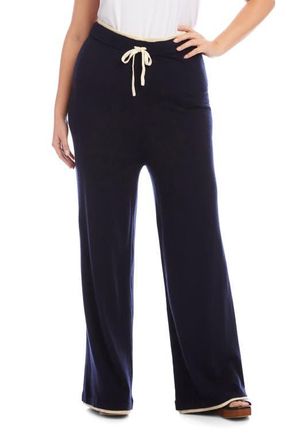 Karen Kane Contrast Trim Wide Leg Drawstring Pants in Navy/Cream at Nordstrom, Size 1 X