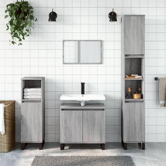 vidaXL Armario De Ba&ntilde;o Madera Contrachapada Gris Sonoma 30x30x190 Cm Vidaxl