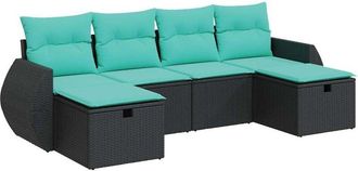 vidaXL Set De Sof&aacute;s De Jard&iacute;n 6 Piezas Y Cojines Rat&aacute;n Sint&eacute;tico Negro Vidaxl