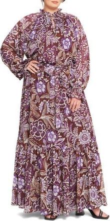Flying Tomato Print Long Sleeve Maxi Dress in Plum at Nordstrom Rack, Size 1X