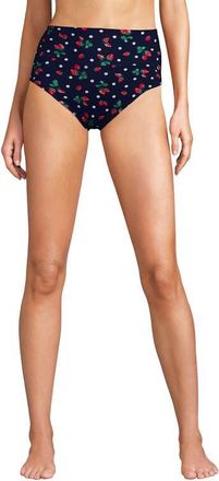 Lands End Chlorine Resistant Pinchless High Waisted Bikini Bottoms in Navy/berry Dot at Nordstrom, Size 18