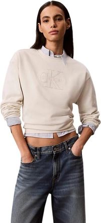 Calvin Klein Cotton Terry Monogram Sweatshirt - Dames - Sweatshirts - Beige - S - Katoen - Hoodies & sweatvesten