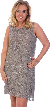 Generic MMK Womens Flapper Sequin Floral Lace Midi Wedding Dresses - Ladies Sleeveless Round Neck A-Line Knee Length Sparkly Tank Top (Mocha, 20-22)