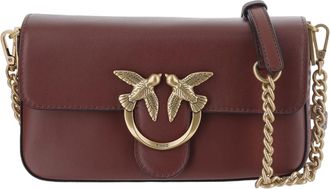 Pinko Dark Red Leather Gold Logo Shoulder Bag