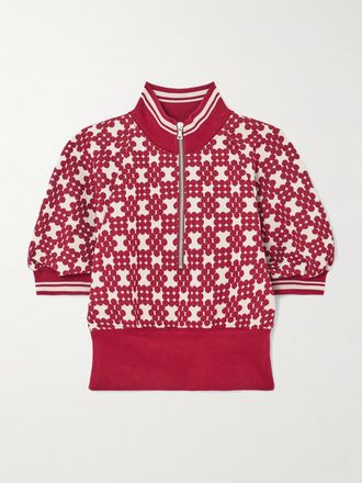 Dries Van Noten Pullover In Maglia Jacquard Con Righe E Mezza Zip - Rosso