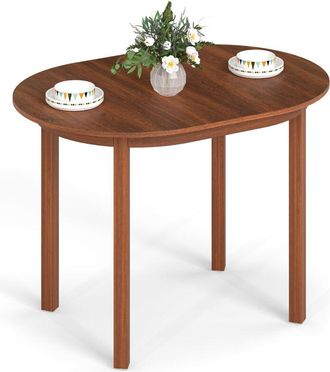 Costway 110CM Wooden Dining Table for 4-6 People Oval Kitchen Table-Walnut