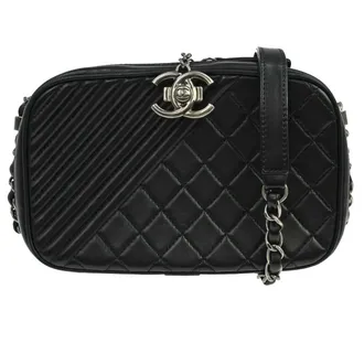 Chanel Coco Boy Camera Quilted Leather Black Leather Handbag (Pre-Owned)