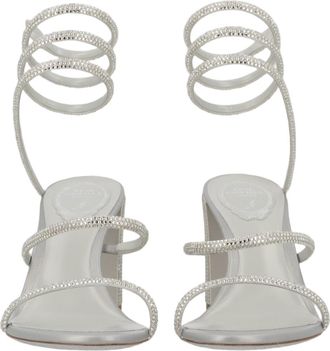 Rene Caovilla Cleo Crystal Embellished Silver Leather Sandals