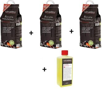 Lotus Grill Lotusgrill - 3 Paquetes De 2,5 Kg De Carb&oacute;n De Madera De Haya, Con Lotusgrill Y Gel Combustible De 500 Ml