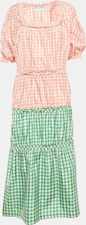 CF. Goldman Pink/green Checkered Silk Tiered Midi Dress