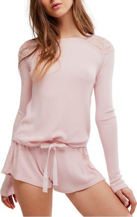 Free People Made You Blush Lace Detail Layering Top in Pink Lotus at Nordstrom, Size X-Large