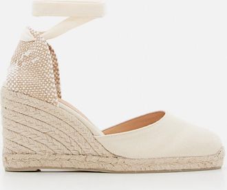 Castaner White Round Toe Wedges