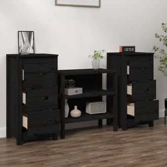 Berkfield Home Sideboards 2 pcs Black 40x35x80 cm Solid Wood Pine | Size: 40 x 35 x 80 cm