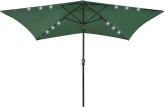 vidaXL Parasol with LEDs and Steel Pole Green 6.6x9.8