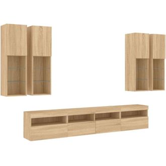 vidaXL Vidaxl - Muebles De Tv De Pared Con Luces Led 7 Piezas Roble Sonoma