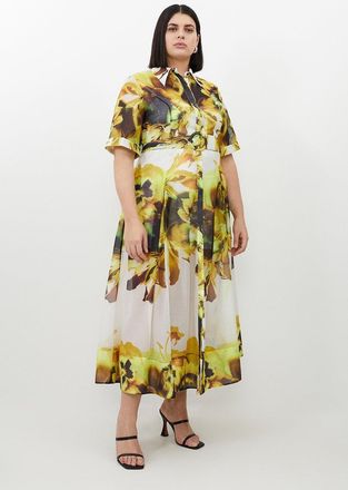 Karen Millen Plus Size Photographic Floral Organdie Midaxi Shirt Dress