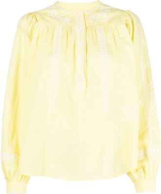 Zadig&Voltaire embroidered-detail peasant blouse - women - Cotton/Polyester - S - Yellow