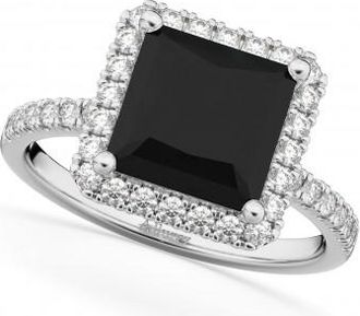 Allurez Princess Cut Halo Black Diamond Engagement Ring 14K White Gold (3.58ct)