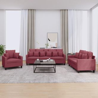 vidaXL Vidaxl - Juego De Sof&aacute;s Con Cojines 3 Piezas Tela Rojo Tinto