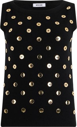 Moschino Gebreide tanktop met decoratieve knopen - Dames - Tops - Zwart - Maat: S Wol