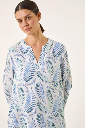 Roman Leaf Print Wrap Hem Tunic Top