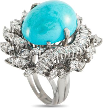 Luxury Bazaar 14K White Gold 1.30ct Diamond and Turquoise Ring MF08-022326
