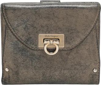 Ferragamo Pre-owned Classic Mediterraneo French Wallet - Dames - Vintage Clutch - Grijs - ONE Size - Leer - Vintage