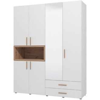 Dmora Guardaroba Grande Merlino, Armadio Camera da Letto 2 Cassetti, 4 Ripiani, Appendiabiti, 179x226.5h cm Bianco Crema