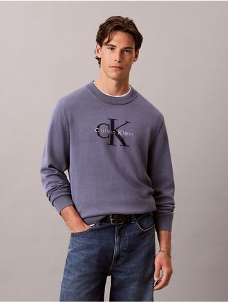 Calvin Klein Jeans Calvin Klein Mens Cotton Monologo Graphic Relaxed Sweater - Blue - 2XL