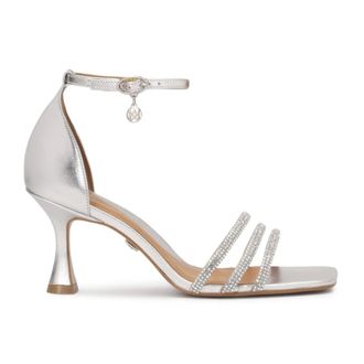 Kazar Schoenen, Dames, Grijs, 39 EU, Leer, Zilveren leren sandalen met een bedekte hak