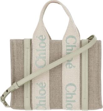 Chloé Small Woody Logo Linen Tote Bag
