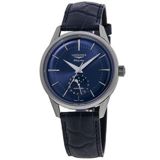 Longines Flagship Heritage Moonphase Automatic Blue Dial Leather Strap Mens Watch