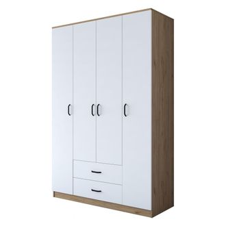 Dmora Armario Grande Fregadero, Ropero Habitaci&oacute;n 11 Estantes, 2 Cajones, Perchero, 140x210h Cm Blanco