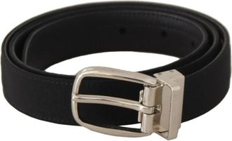 Dolce & Gabbana Stijlvolle zwarte leren riem met zilveren metalen gesp - Heren - Riemen - Zwart - ONE Size - Leer - Accessoires