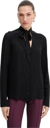 Patrizia Pepe Strik-hals Blouse - Dames - Overhemden - Zwart - XS - Leer - Overhemden