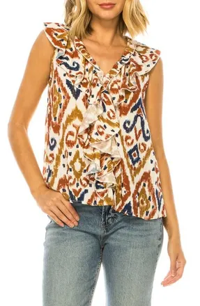 A Collective Story Ikat Ruffle Trim Top in Snow White at Nordstrom, Size X-Large