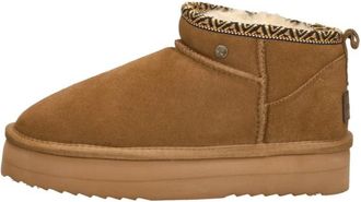 Warmbat Durack Plateau Tape Enkellaarsjes - Dames - Winterlaarzen - Bruin - 41 EU - Wol - Schoenen
